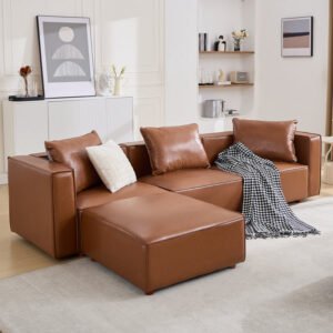 4-Piece 118.5” Wide Leather Upholstered L Shape Sofa